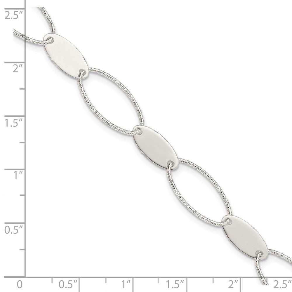 Sterling Silver Polished and Textured Oval Link Bracelet