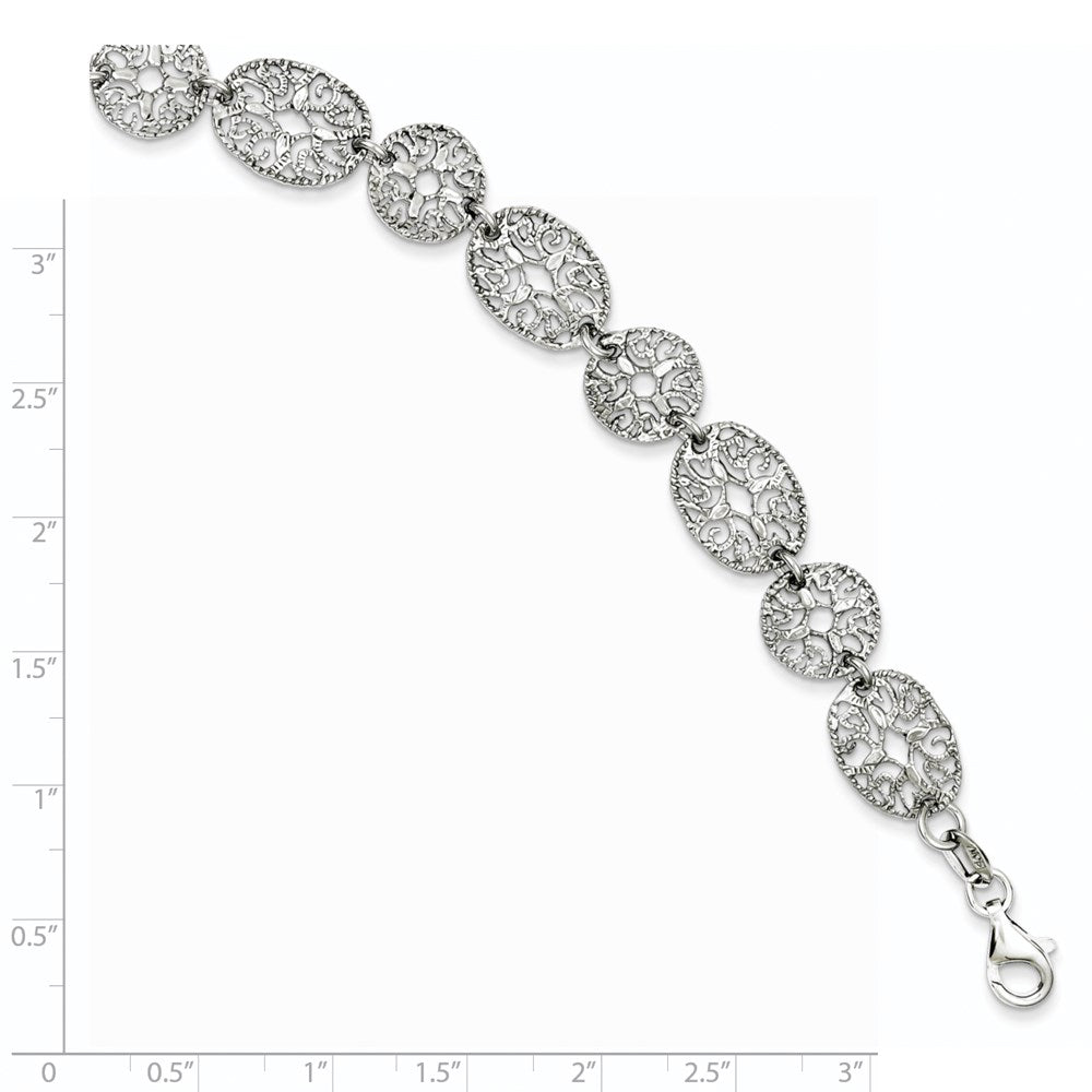 Sterling Silver Rhodium Polished Circles Bracelet