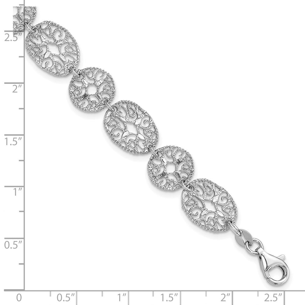 Sterling Silver Rhodium Polished Circles Bracelet