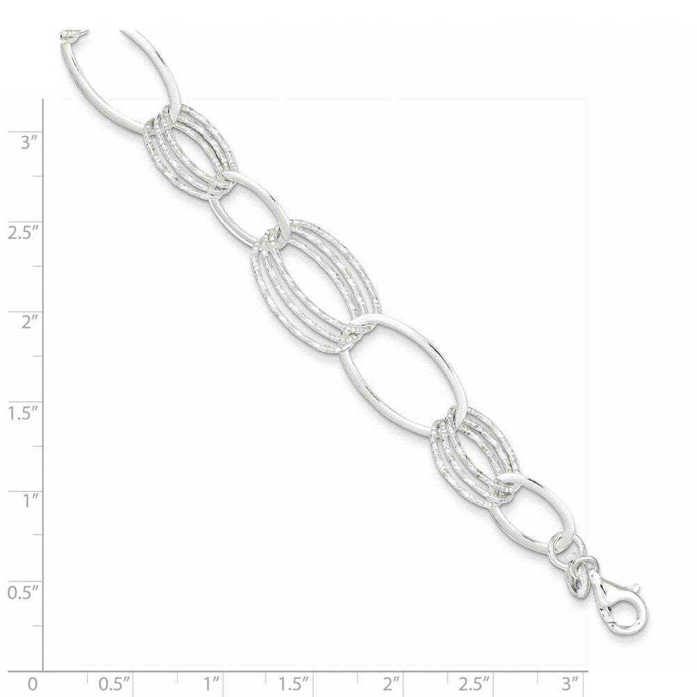 Sterling Silver Polished and Textured Oval Link Bracelet