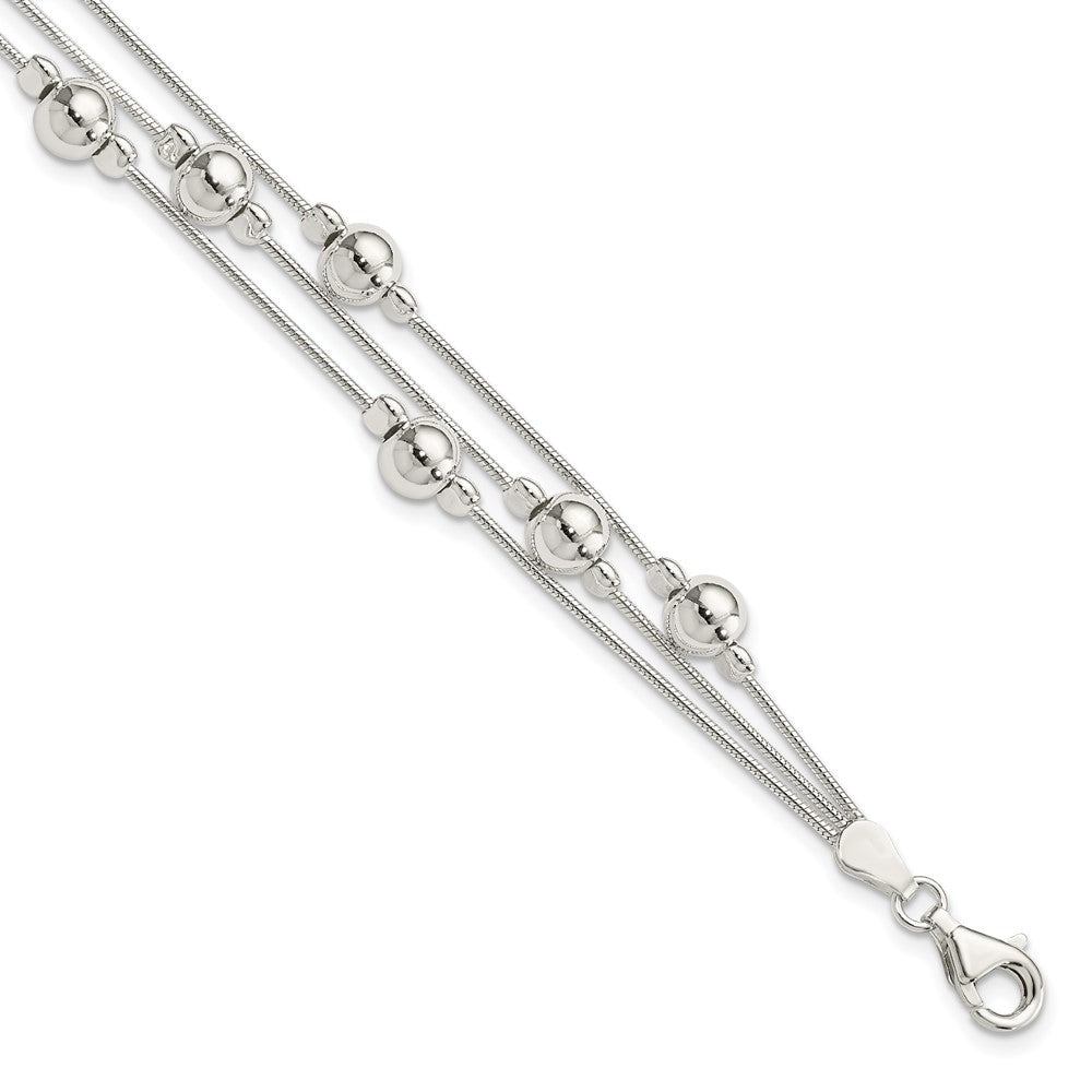 Sterling Silver Polished Bead Snake Chain Bracelet
