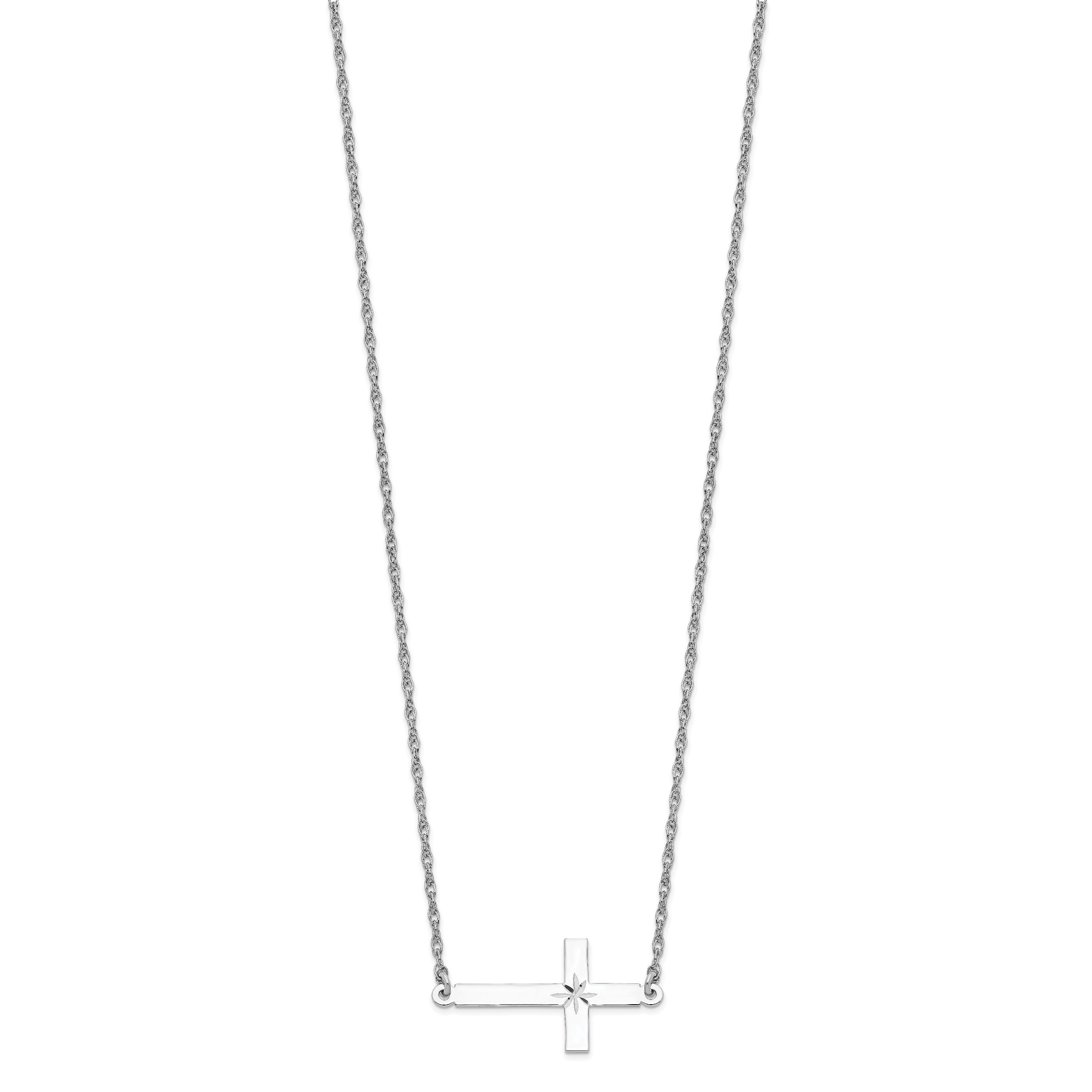 Sterling Silver Rhodium-plated Large D/C Sideways Cross Necklace