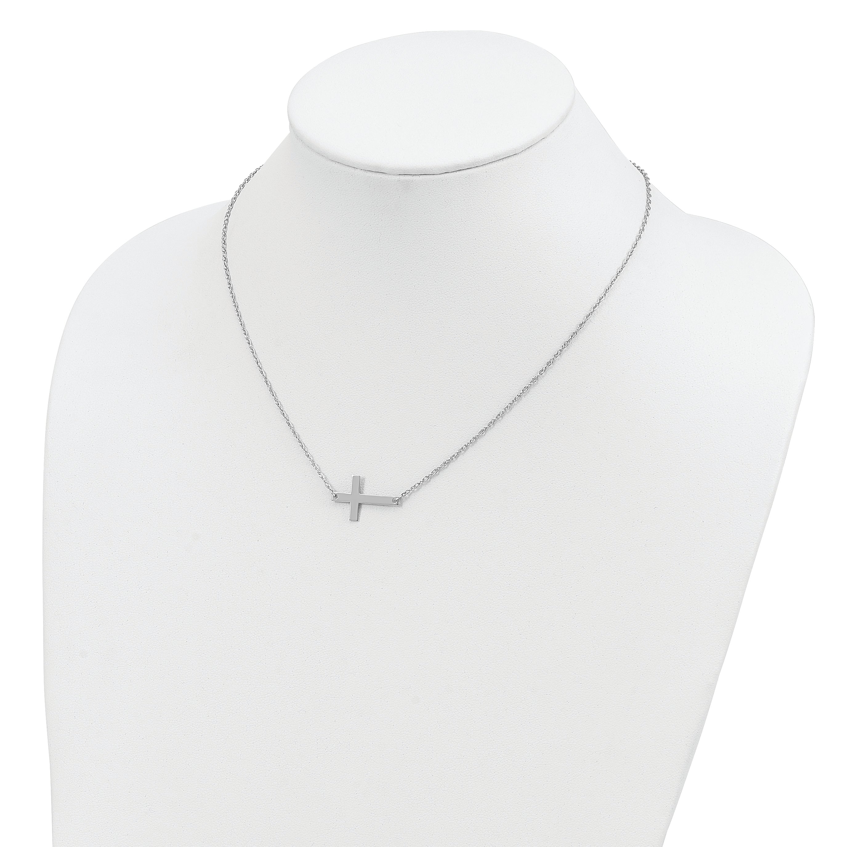 Sterling Silver Rhodium-plated Large Sideways Cross Necklace