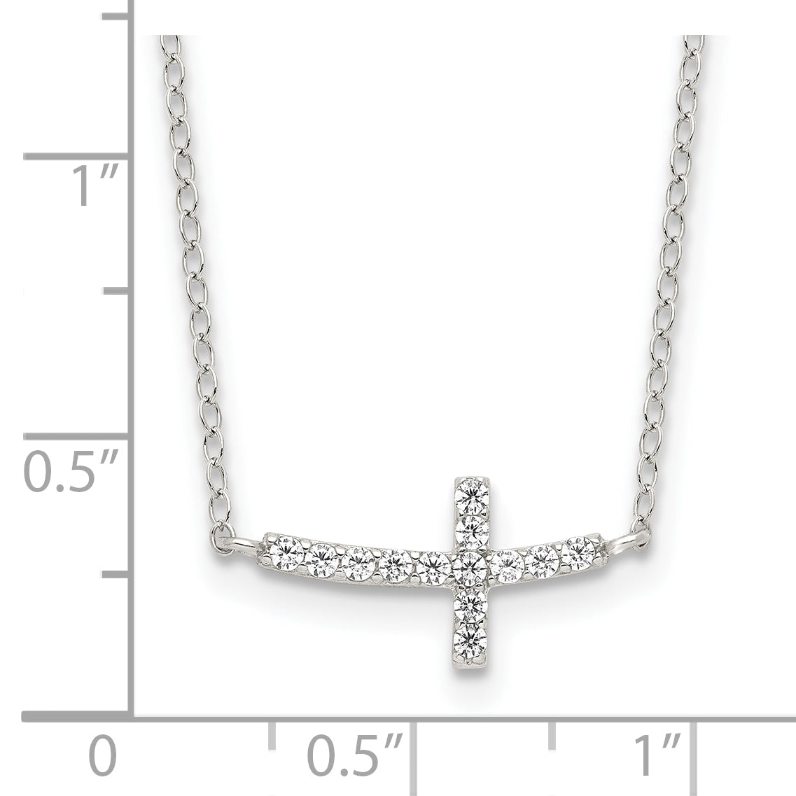 Sterling Silver Rhodium-plated CZ Sideways Cross w/2in Ext Necklace