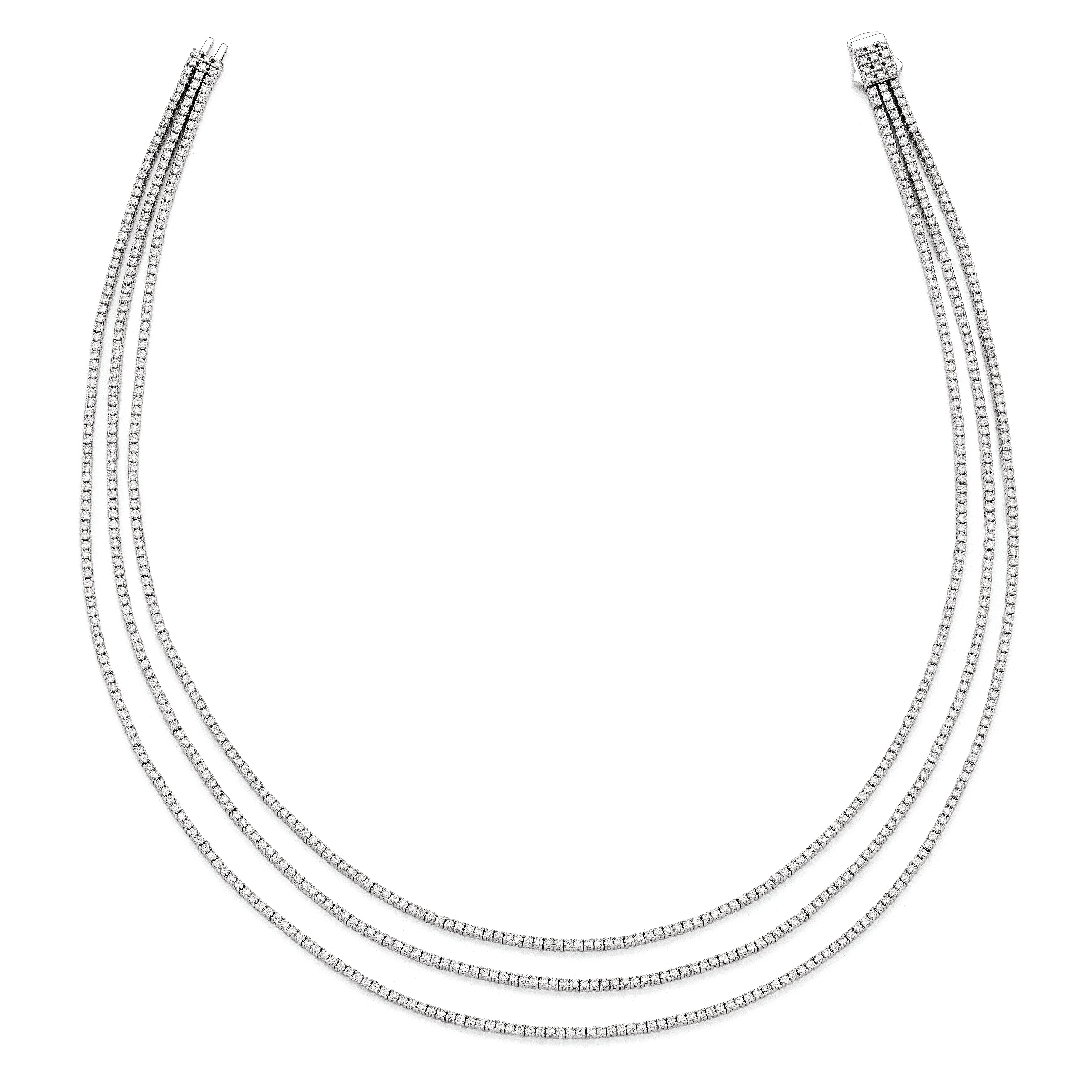 Sterling Shimmer Sterling Silver Rhodium-plated 16 inch 732 Stone CZ 3 Strand Layer Necklace