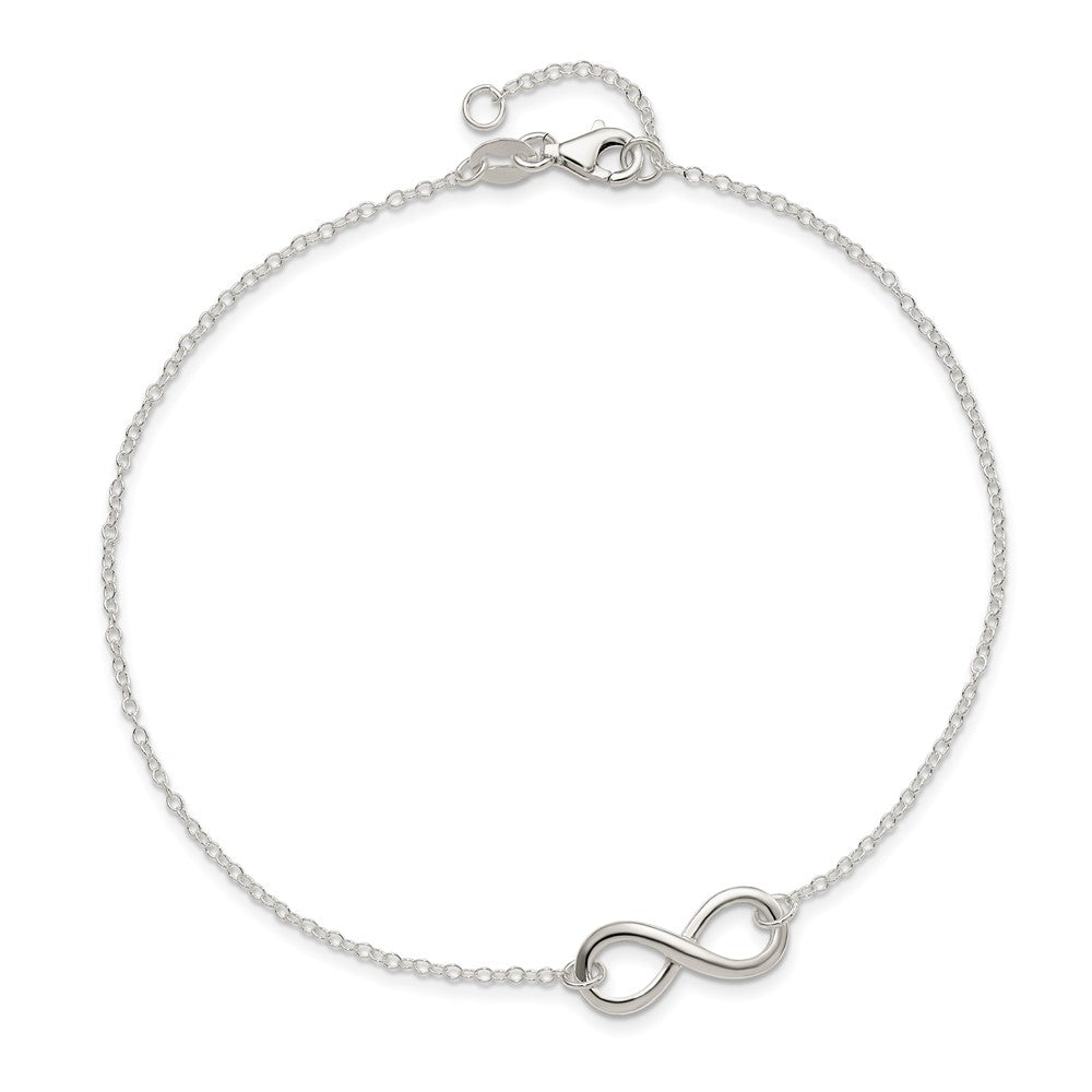 Sterling Silver Polished 9in Plus 1in. Ext. Infinity Symbol Anklet