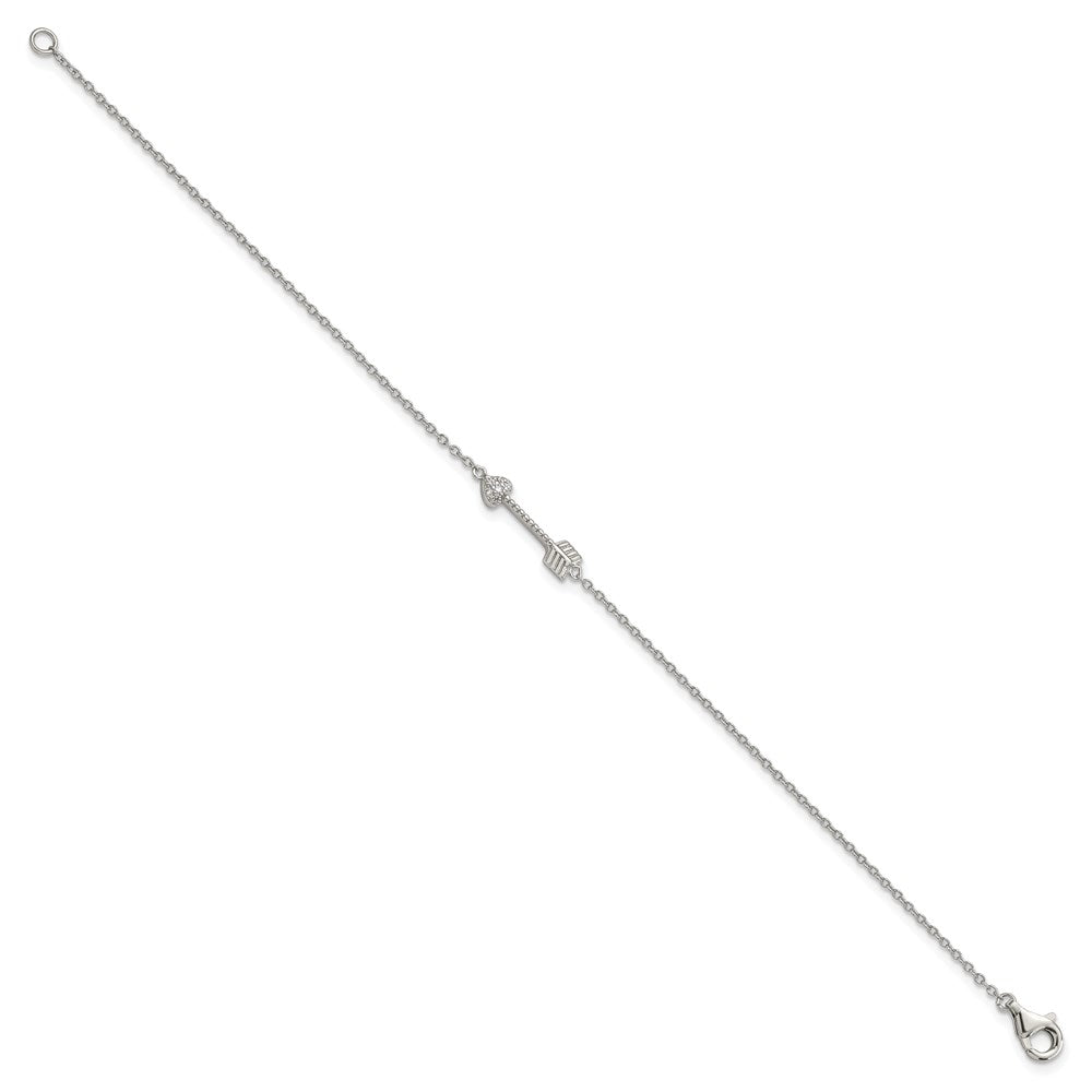 Sterling Silver Rhodium-plated Polished Arrow/Heart with CZ Bracelet