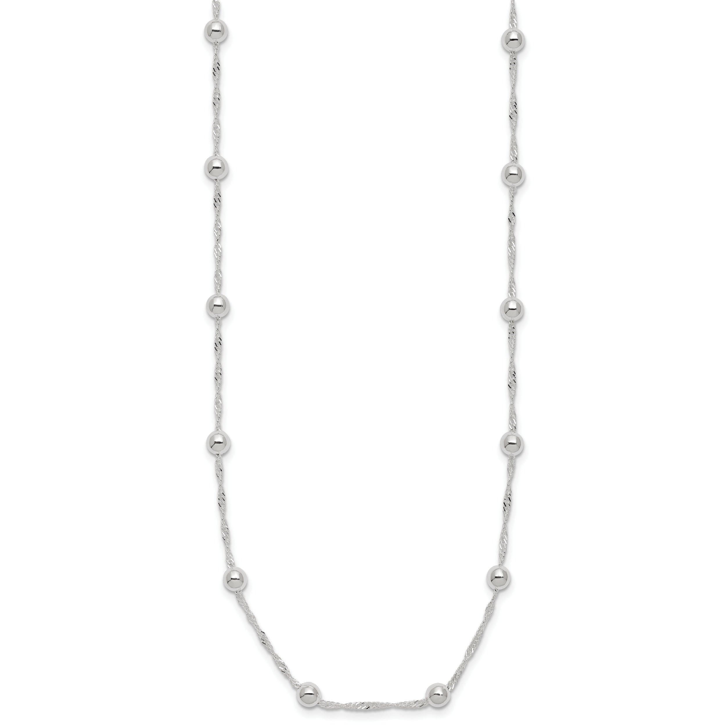 Sterling Silver Polished Beaded 18in Necklace