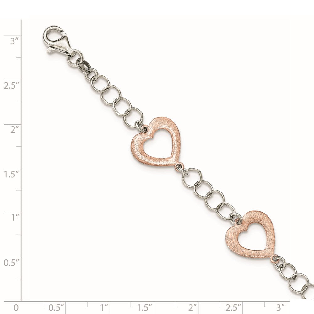 Sterling Silver Rhodium-plated Rose-tone Heart Bracelet