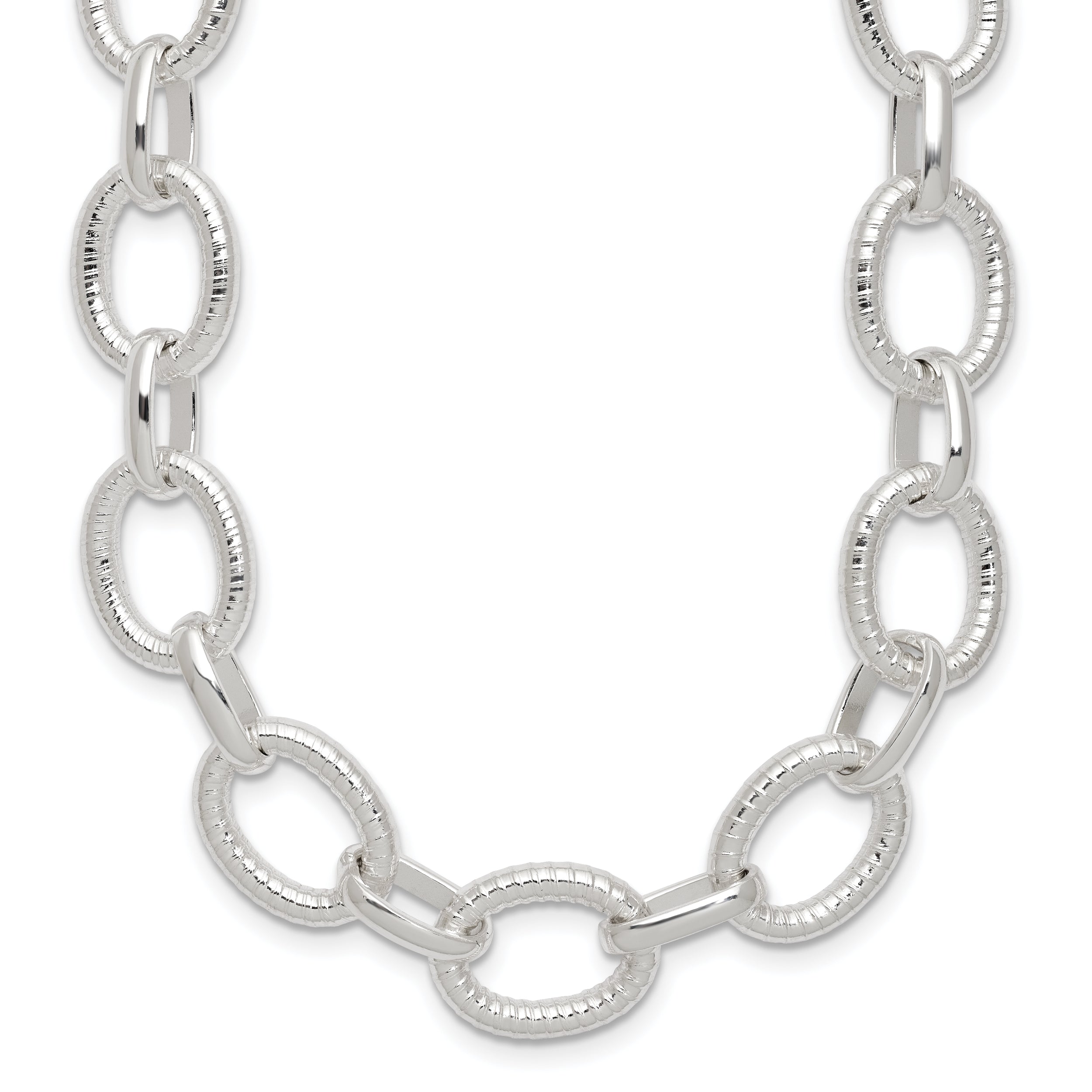 Sterling Silver Polished Fancy Link Necklace