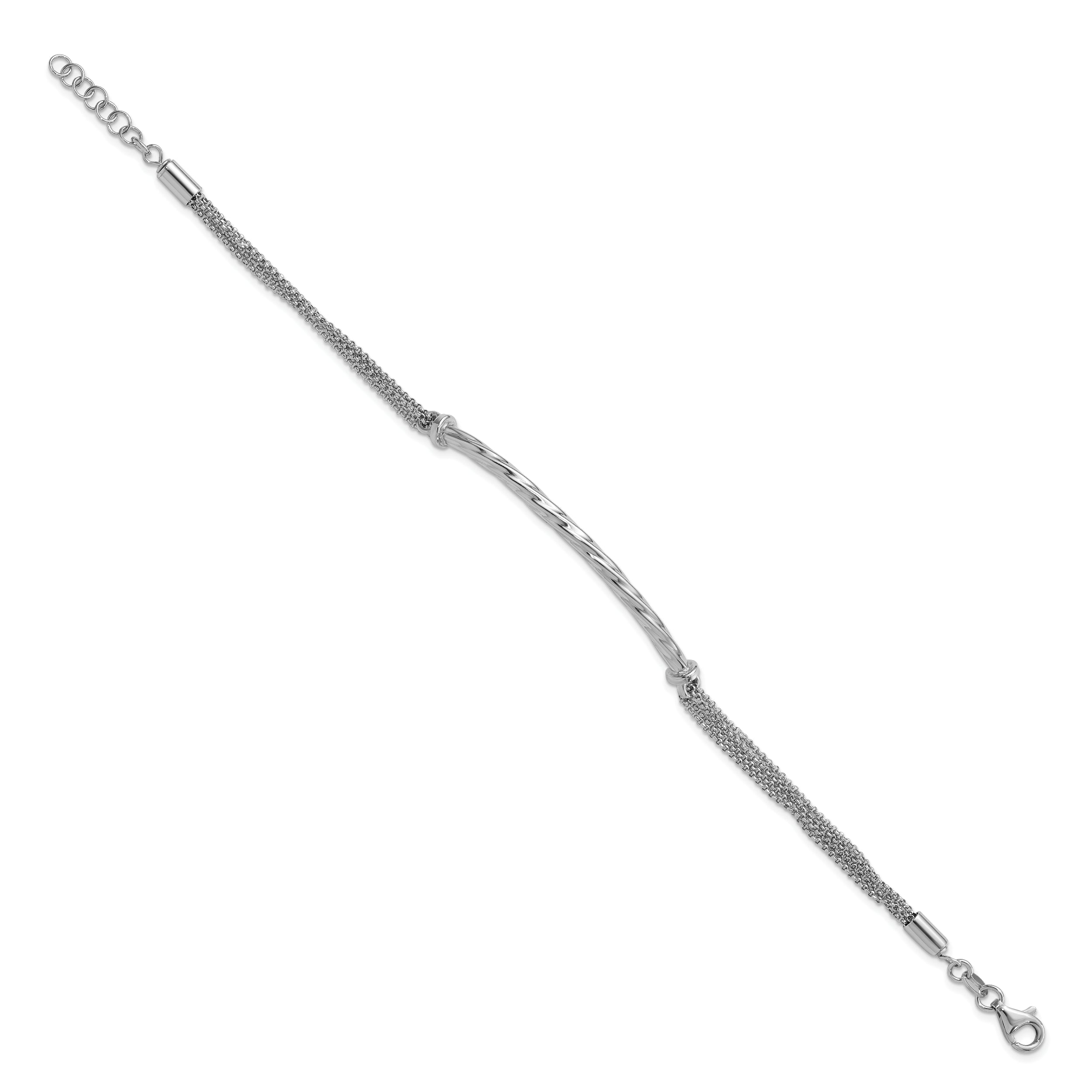 Sterling Silver Polished Twisted Bar Multistrand w/ 1in Ext. Bracelet