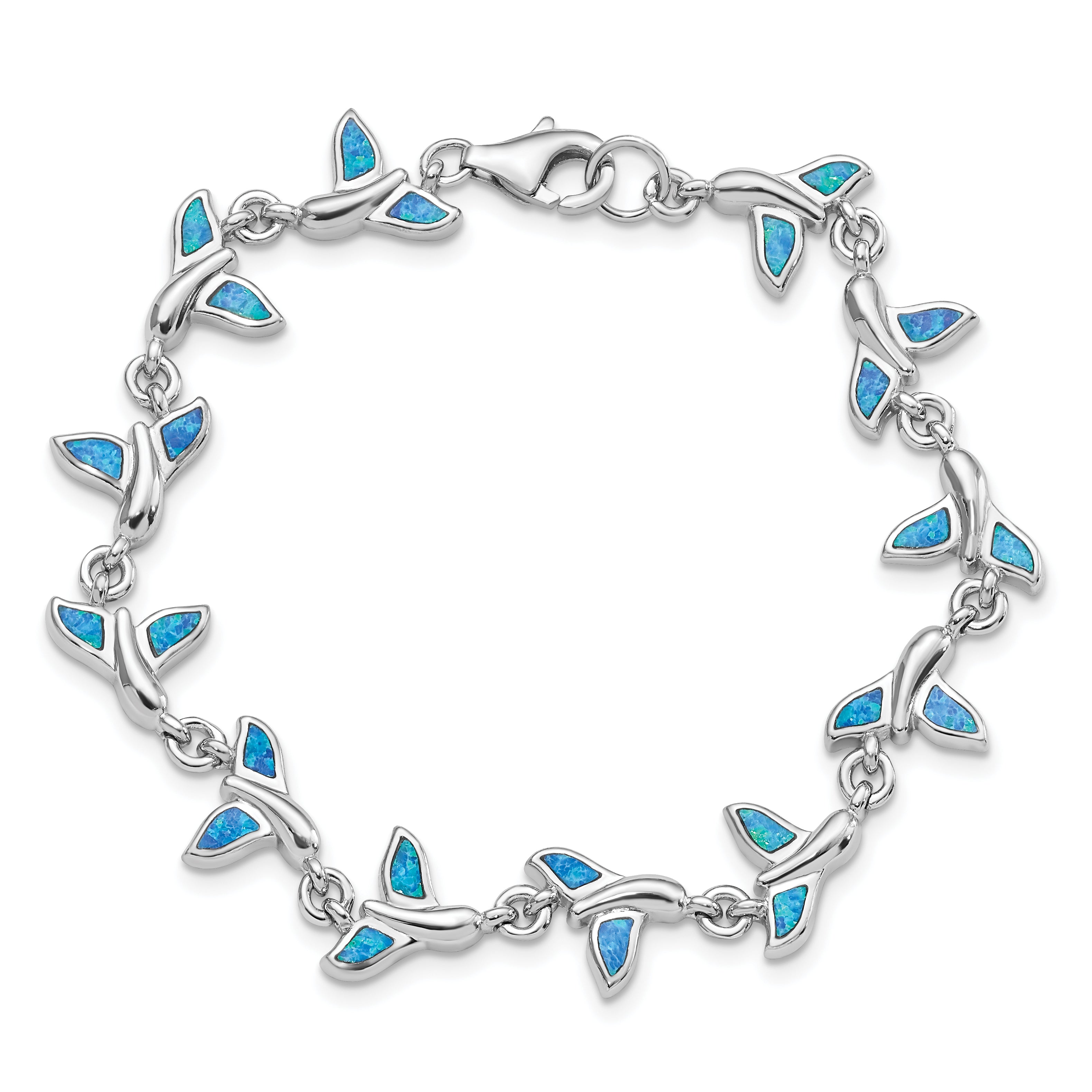 Sterling Silver Rhodium-Plated Whale Tail 7.75 inch Bracelet