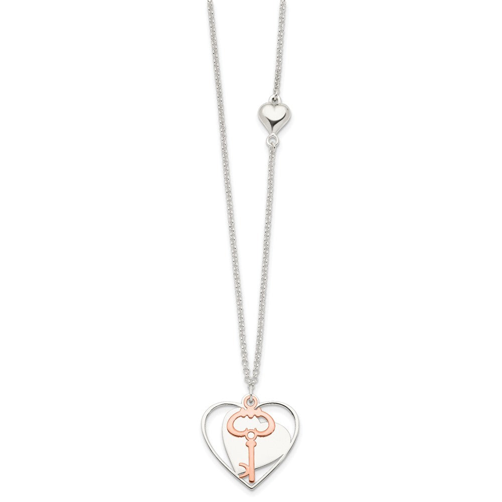 Sterling Silver and Rose-Tone Moveable Heart and Key Necklace
