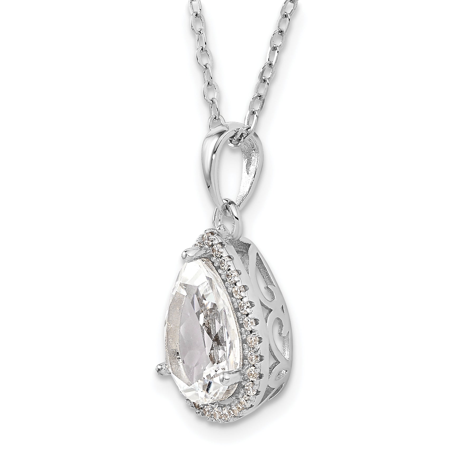 Sterling Silver Rhodium Created White Topaz & CZ Necklace