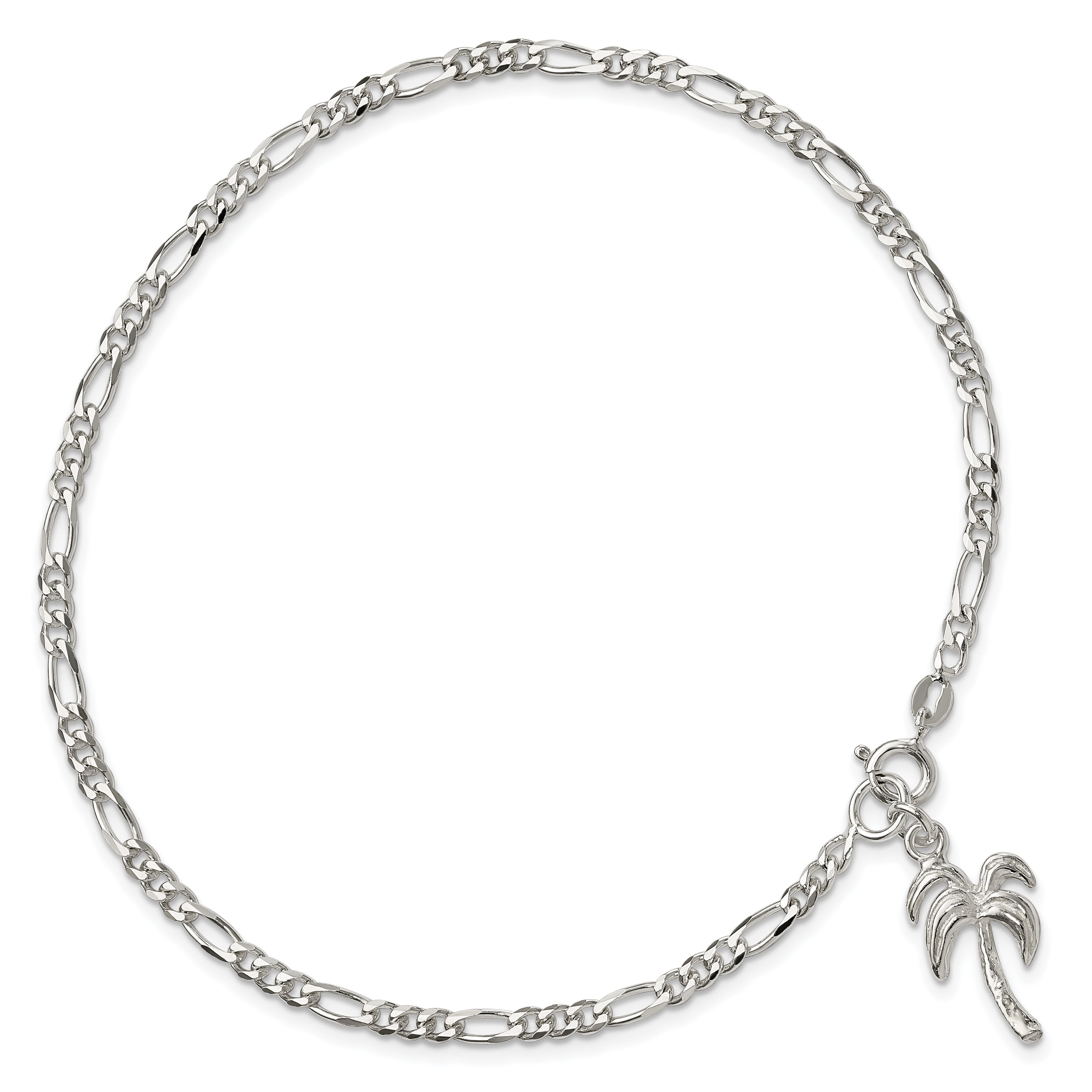 Sterling Silver 10inch Solid Polished Palm Tree Anklet