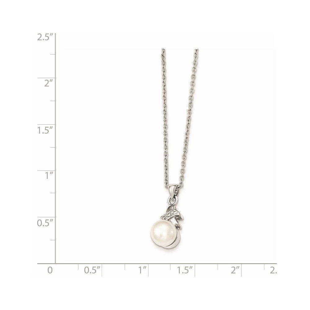 Sterling Silver Rhodium-plated 6-7mm White FW Cultured Pearl CZ Pendant