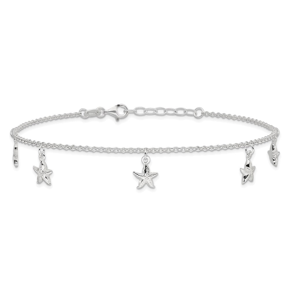 Sterling Silver Starfish Dangles 9 inch Plus 1 inch Ext. Anklet