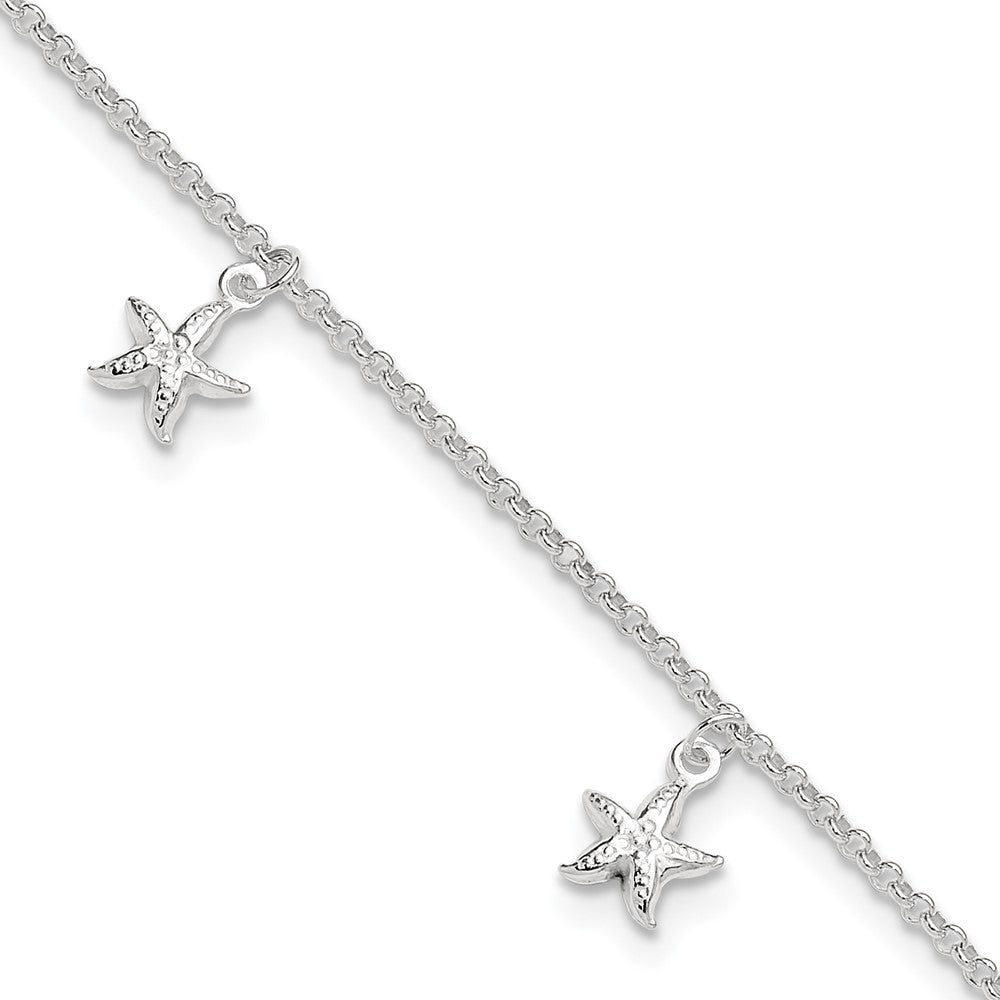 Sterling Silver Starfish Dangles 9 inch Plus 1 inch Ext. Anklet