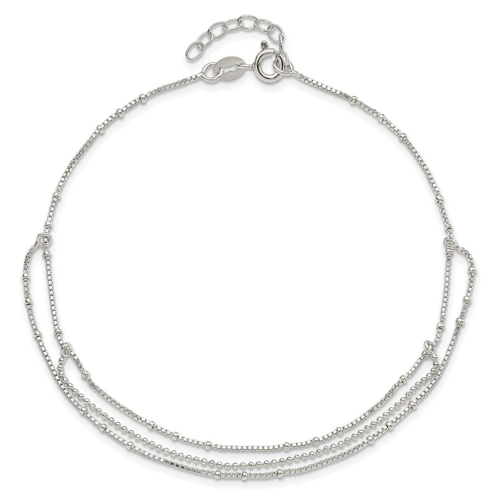 Sterling Silver Polished Multi-Strand 9in Plus 1 in Ext Anklet