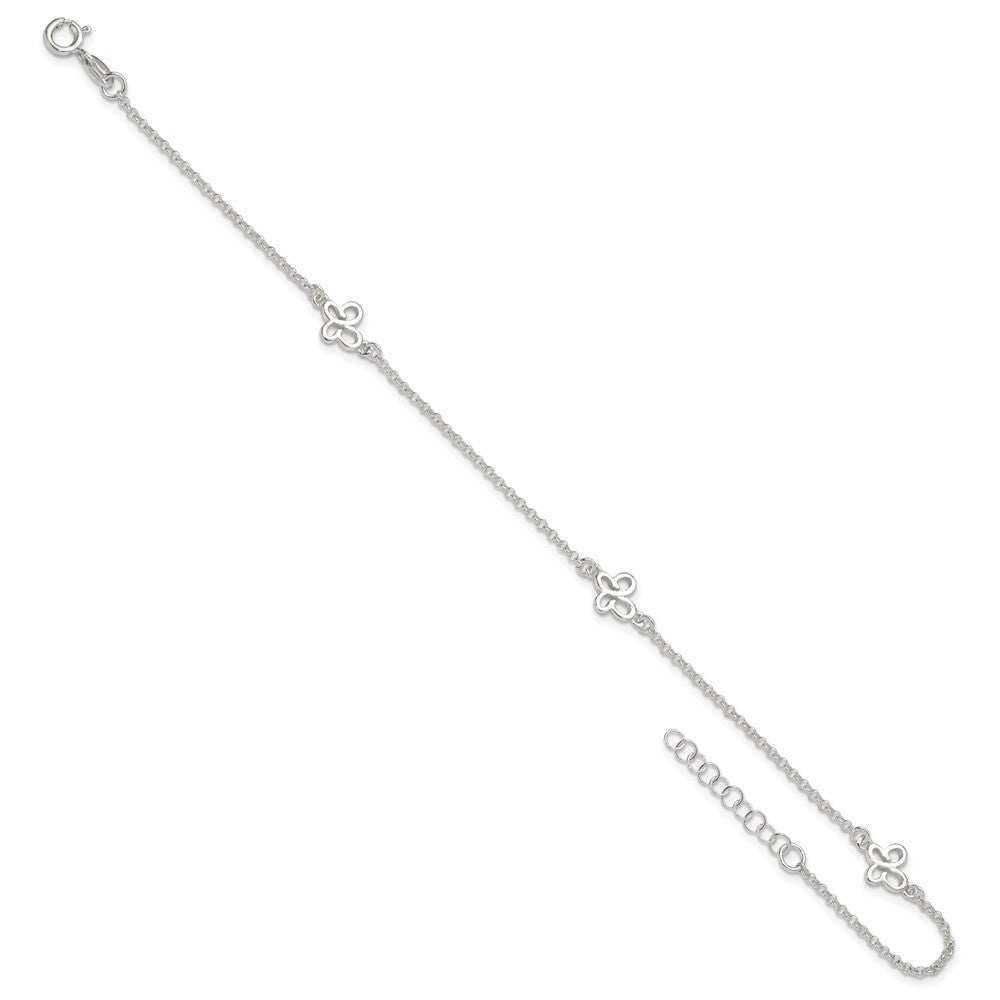 Sterling Silver Polished Butterfly 9in Plus 1in Ext Anklet