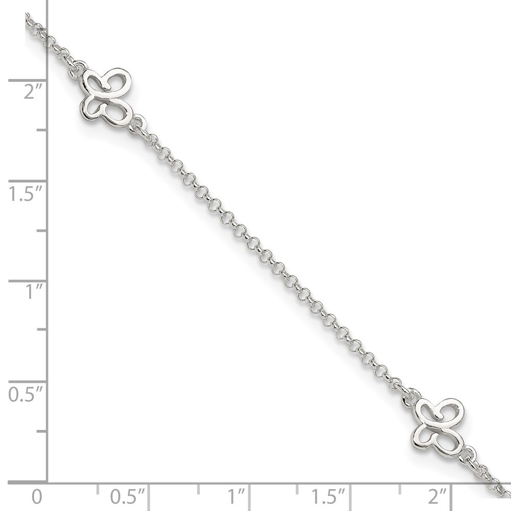 Sterling Silver Polished Butterfly 9in Plus 1in Ext Anklet