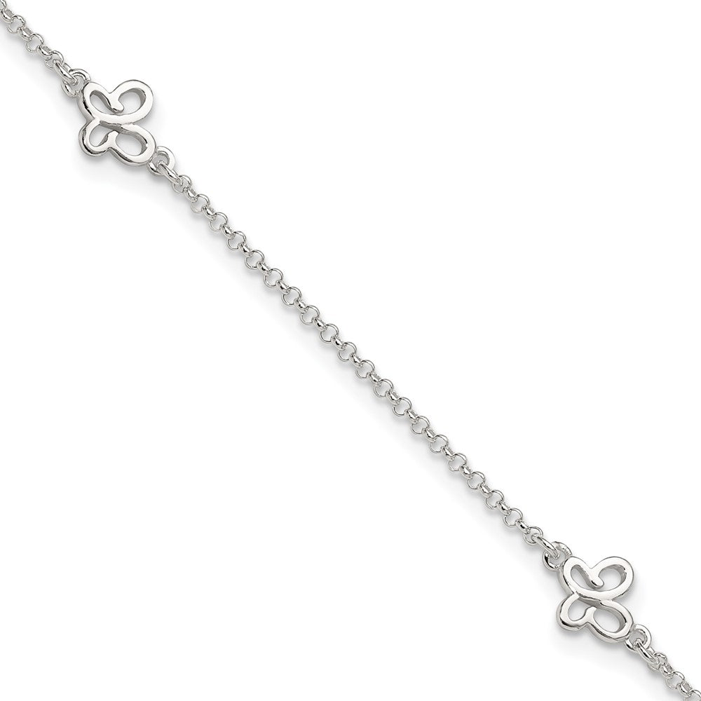 Sterling Silver Polished Butterfly 9in Plus 1in Ext Anklet