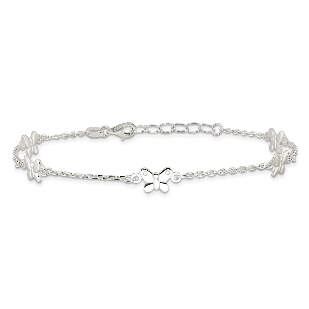 Sterling Silver Polished Butterfly 9in Plus 1in Ext Anklet