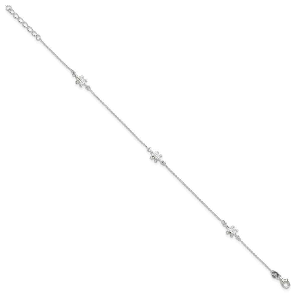 Sterling Silver Turtle 9 inch Plus 1 inch Ext. Anklet