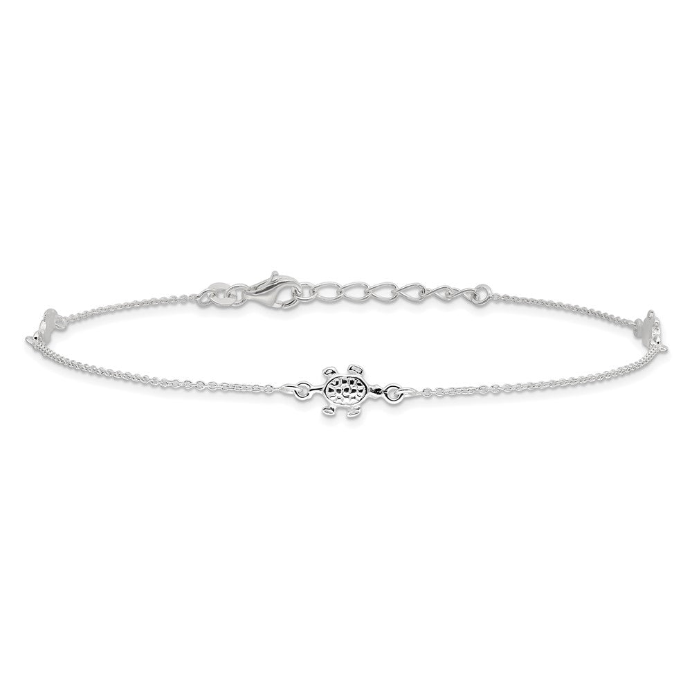 Sterling Silver Turtle 9 inch Plus 1 inch Ext. Anklet