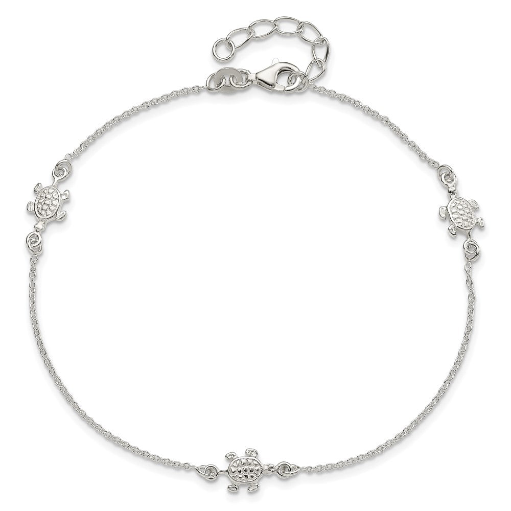 Sterling Silver Turtle 9 inch Plus 1 inch Ext. Anklet