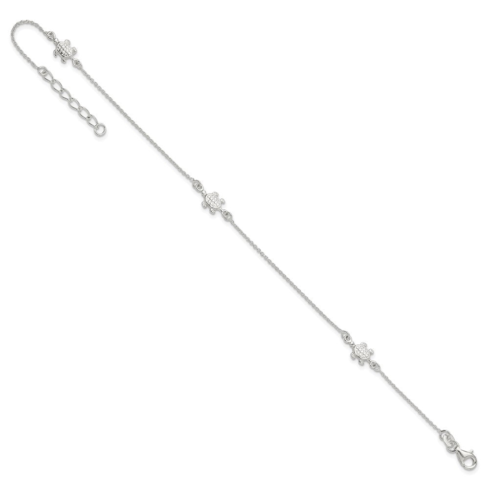 Sterling Silver Turtle 9 inch Plus 1 inch Ext. Anklet