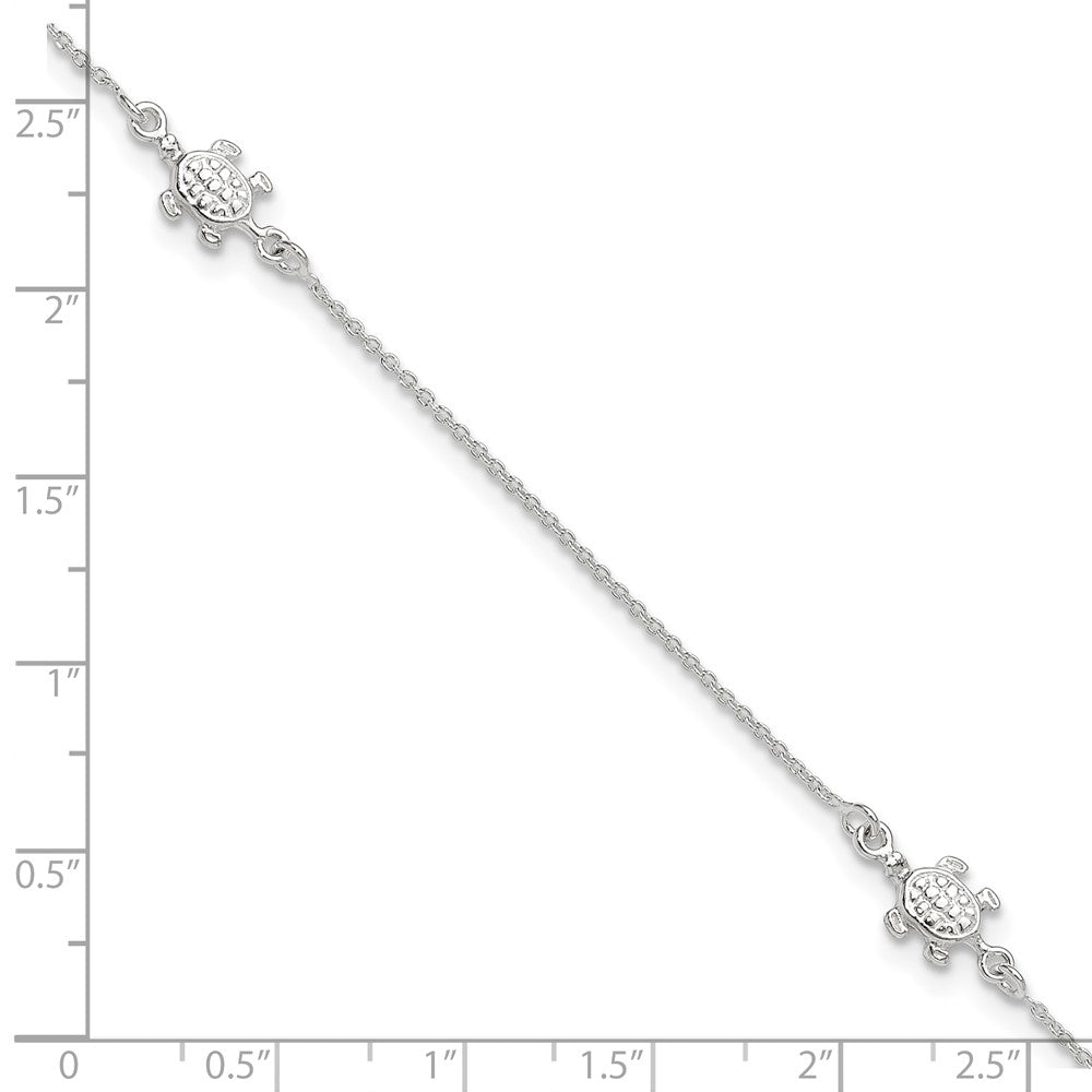 Sterling Silver Turtle 9 inch Plus 1 inch Ext. Anklet