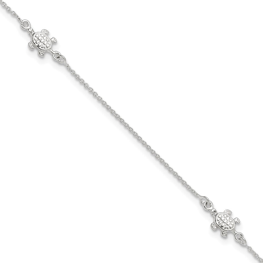 Sterling Silver Turtle 9 inch Plus 1 inch Ext. Anklet