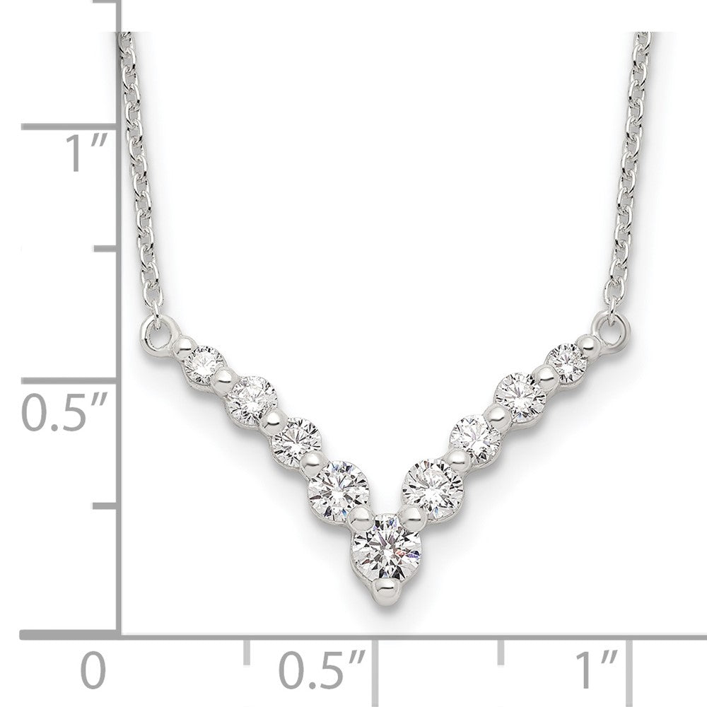 Sterling Silver Fancy-V Bar CZ Necklace