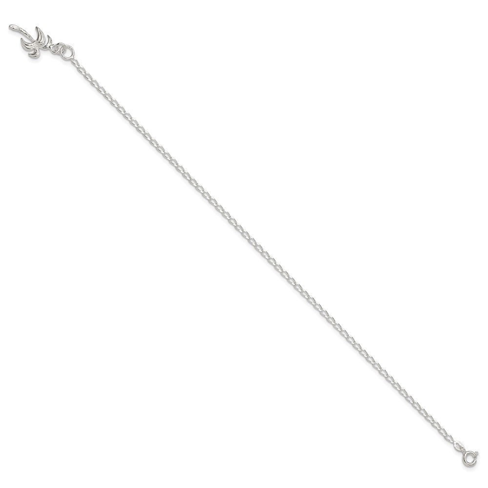 Sterling Silver 10inch Solid Polished Palm Tree Anklet