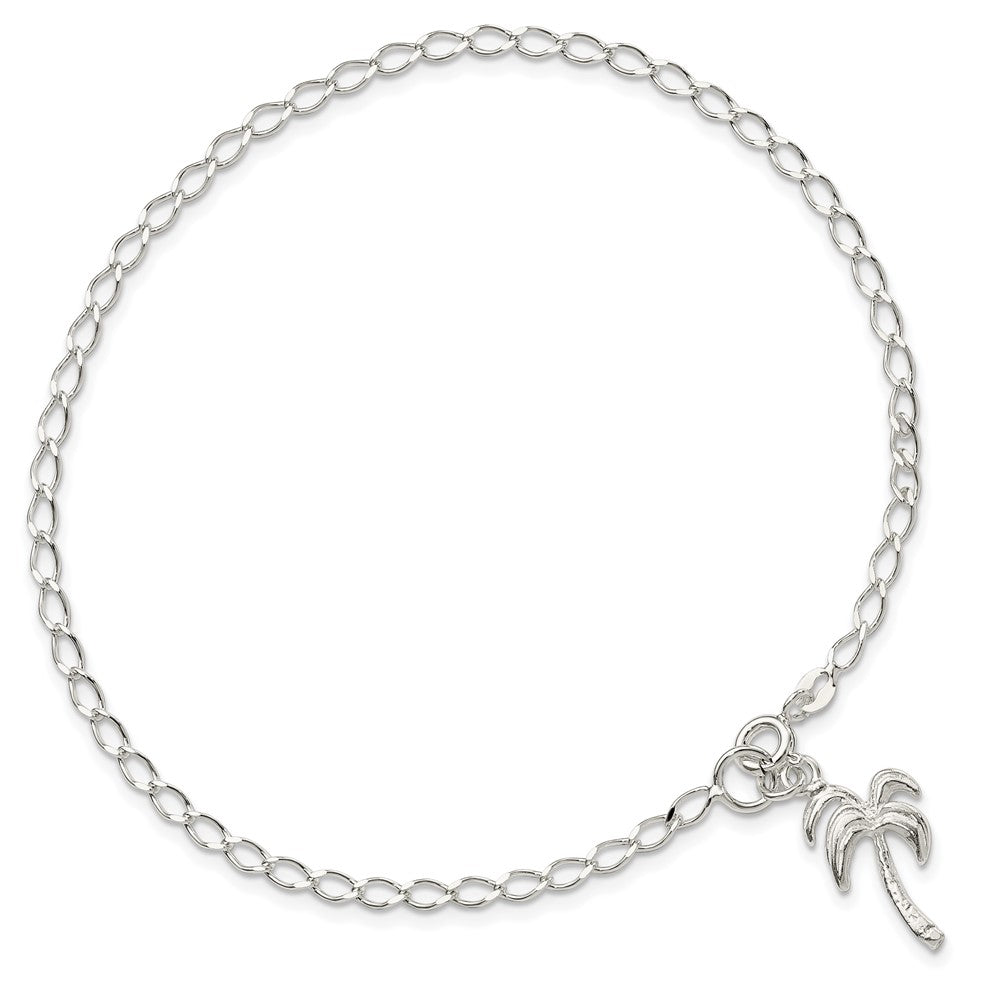 Sterling Silver 10inch Solid Polished Palm Tree Anklet