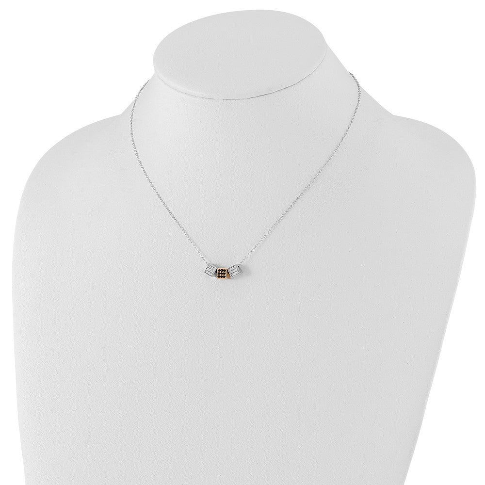 Sterling Silver Rhodium & Rose-tone w/ Black Onyx & CZ Cube Necklace