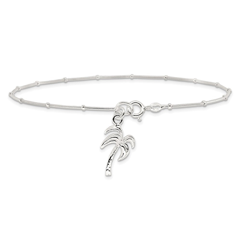 Sterling Silver 10inch Solid Polished Palm Tree Anklet