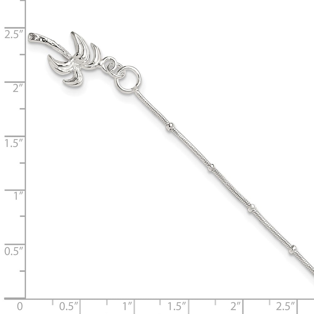 Sterling Silver 10inch Solid Polished Palm Tree Anklet