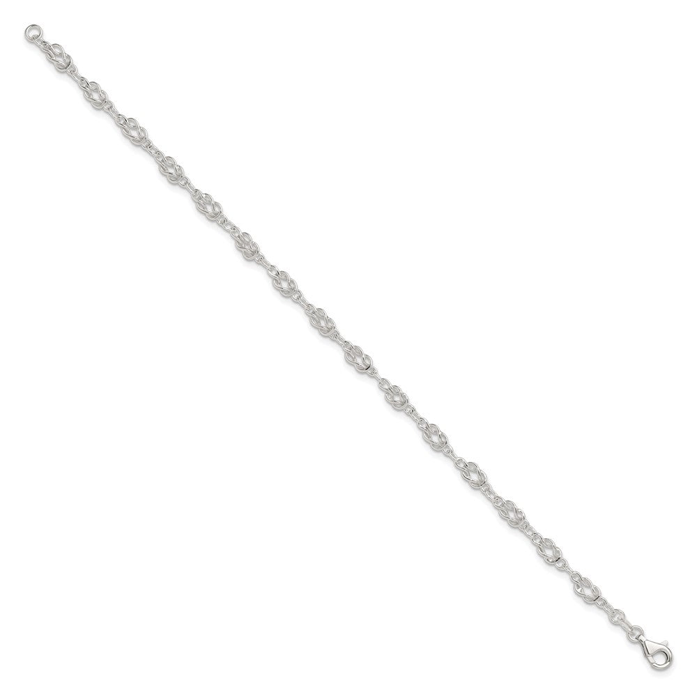 Sterling Silver 9inch Solid Polished Fancy Knot-Link Anklet