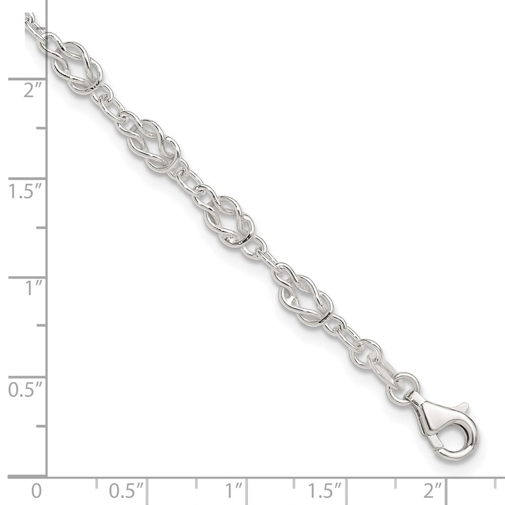Sterling Silver 9inch Solid Polished Fancy Knot-Link Anklet