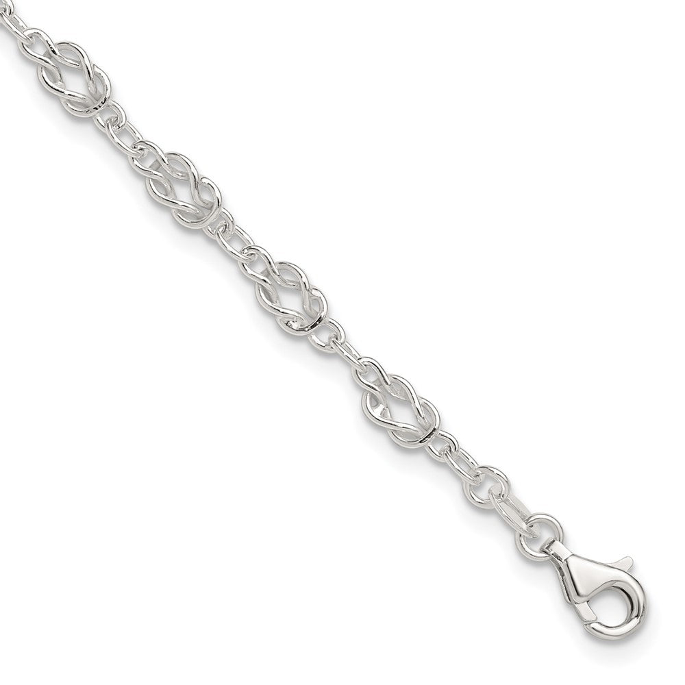 Sterling Silver 9inch Solid Polished Fancy Knot-Link Anklet