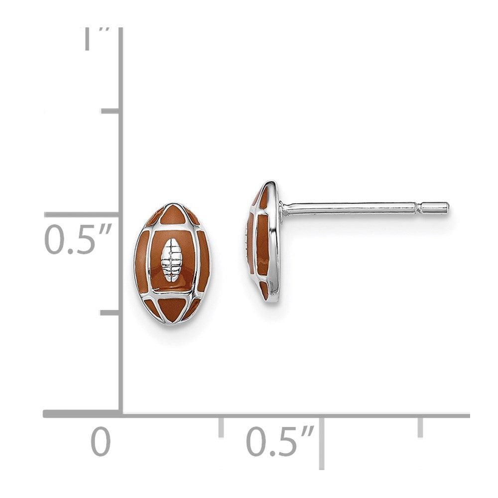 Sterling Silver Madi K Rhodium-plated Polished Brown Enameled Football Children's Post Earrings