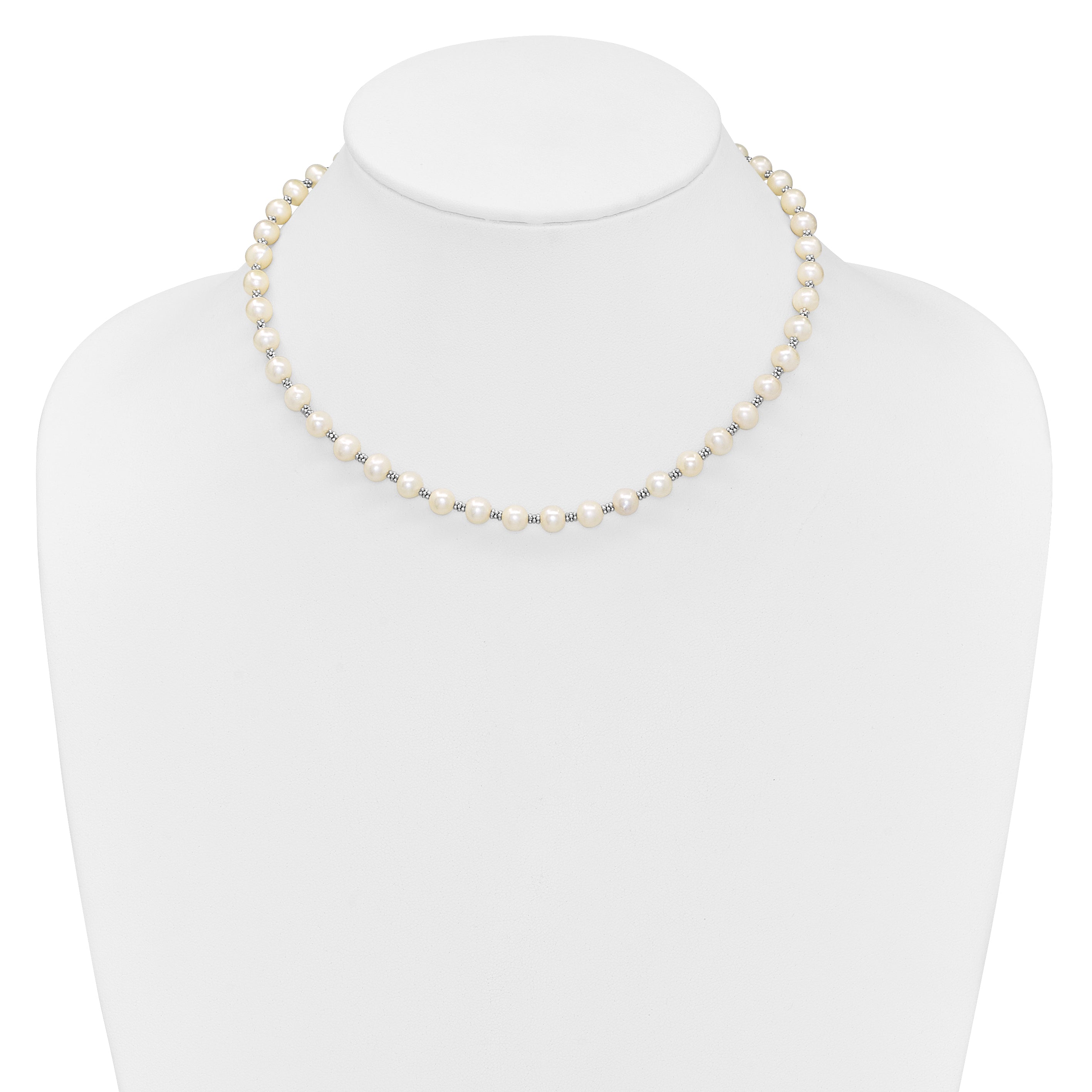 Sterling Silver Rhodium-Plated White Fw Cultured Pearl Necklace Qh1084