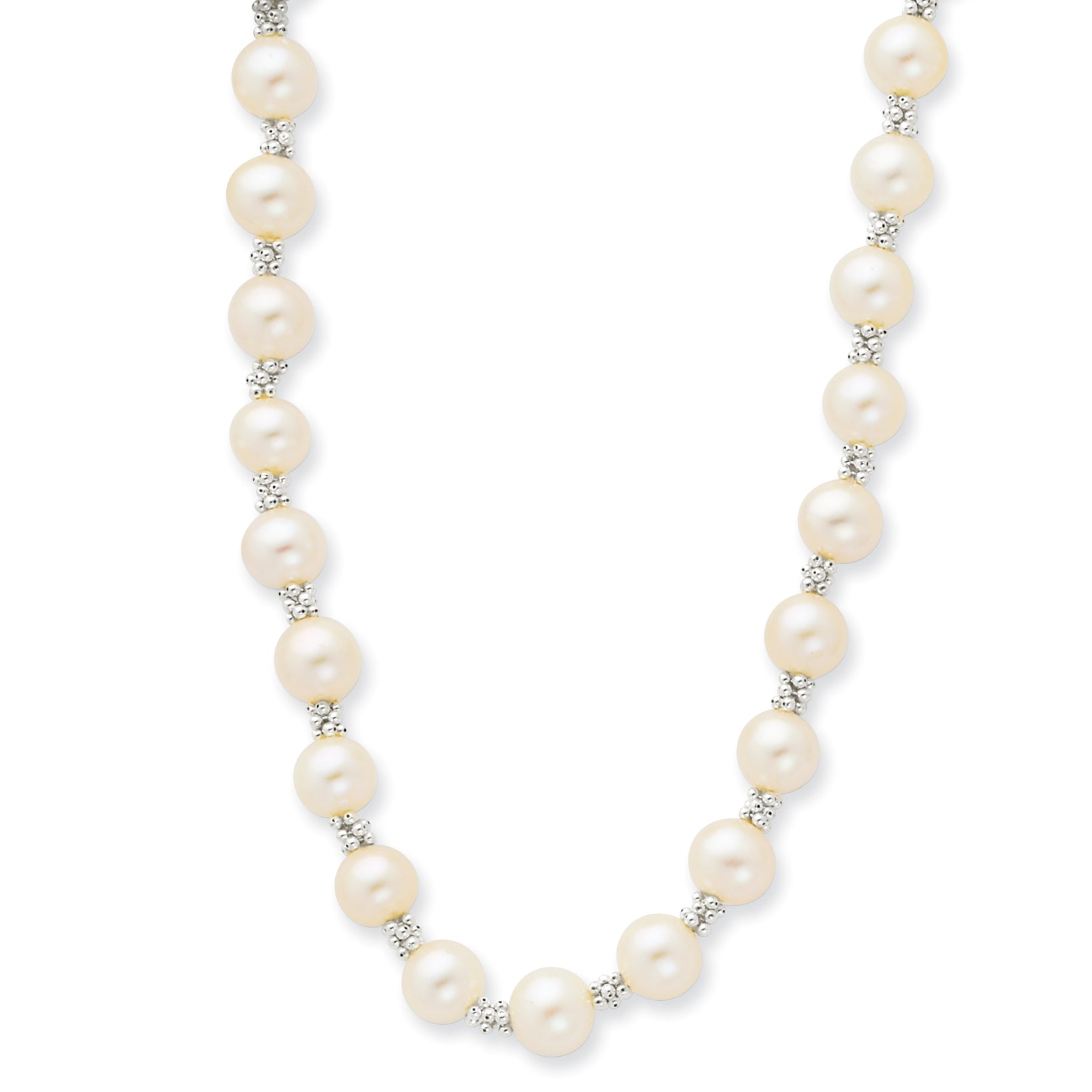 Sterling Silver Rhodium-Plated White Fw Cultured Pearl Necklace Qh1084