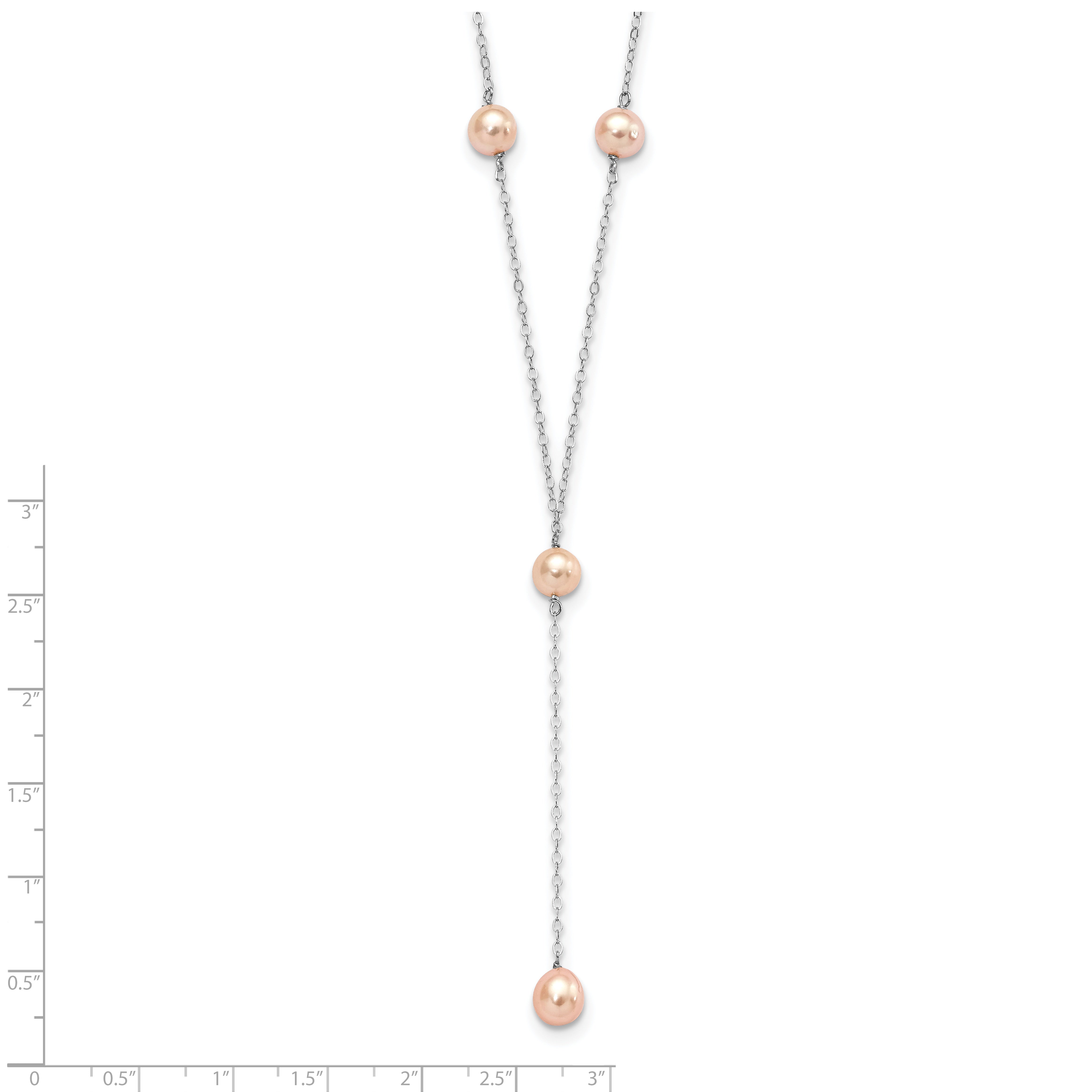 Sterling Silver Rhodium-plated 6-8mm Pink Teardrop and Semi-Round Freshwater Cultured Pearl 6-Station Y-Drop 16 inch Necklace