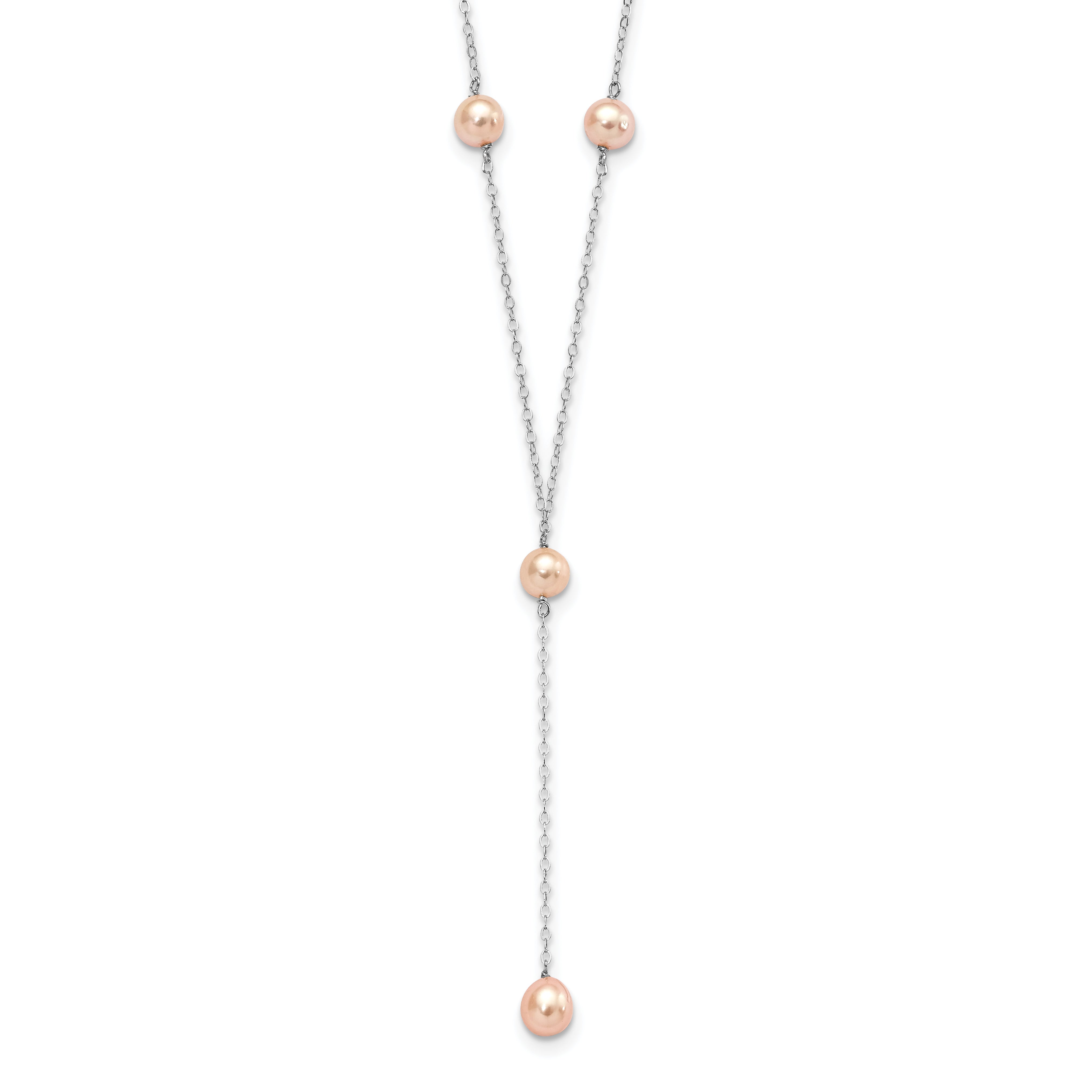 Sterling Silver Rhodium-plated 6-8mm Pink Teardrop and Semi-Round Freshwater Cultured Pearl 6-Station Y-Drop 16 inch Necklace