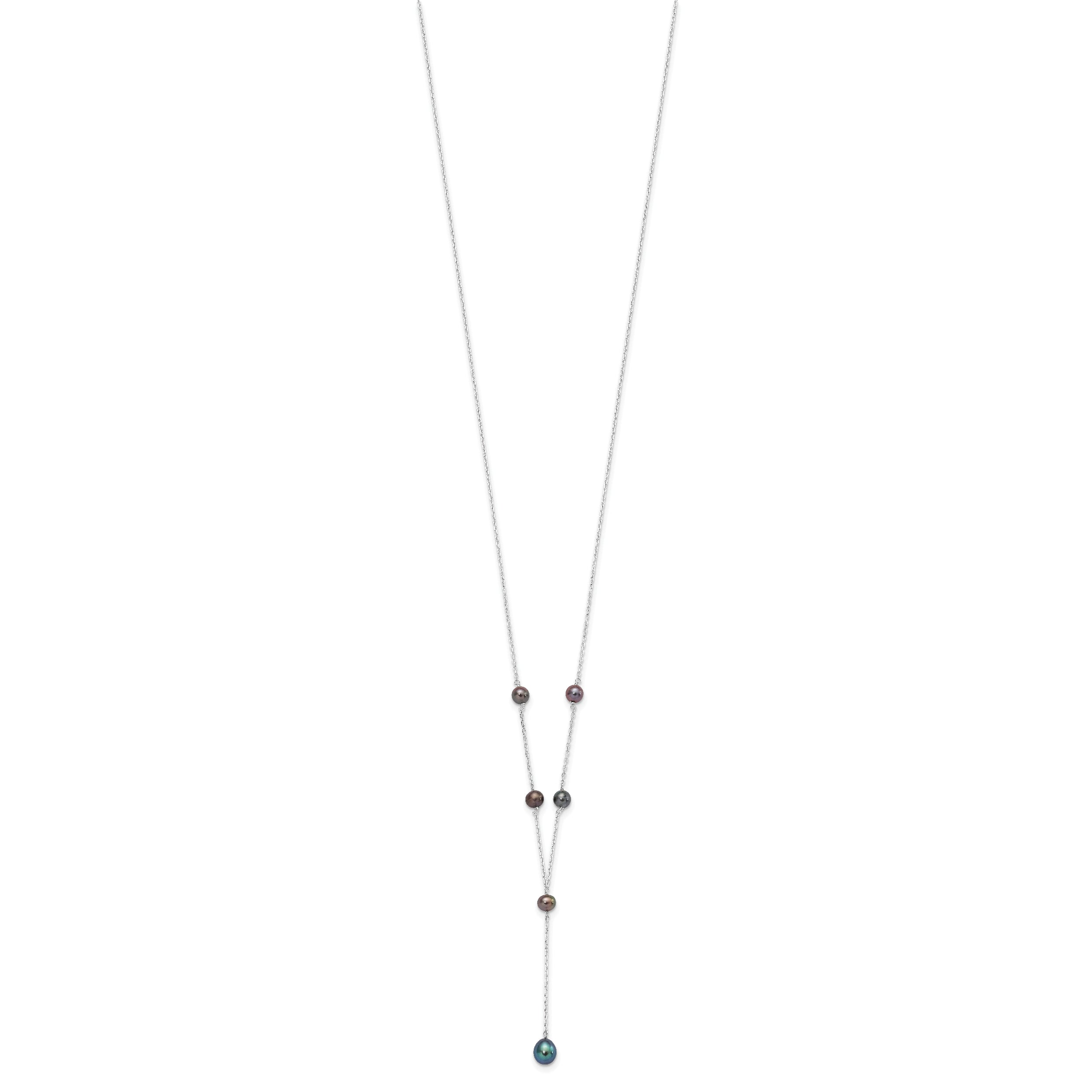 Sterling Silver Rhodium-plated 6-8mm Black Teardrop and Semi-Round Freshwater Cultured Pearl 6-Station Y-Drop 16 inch Necklace