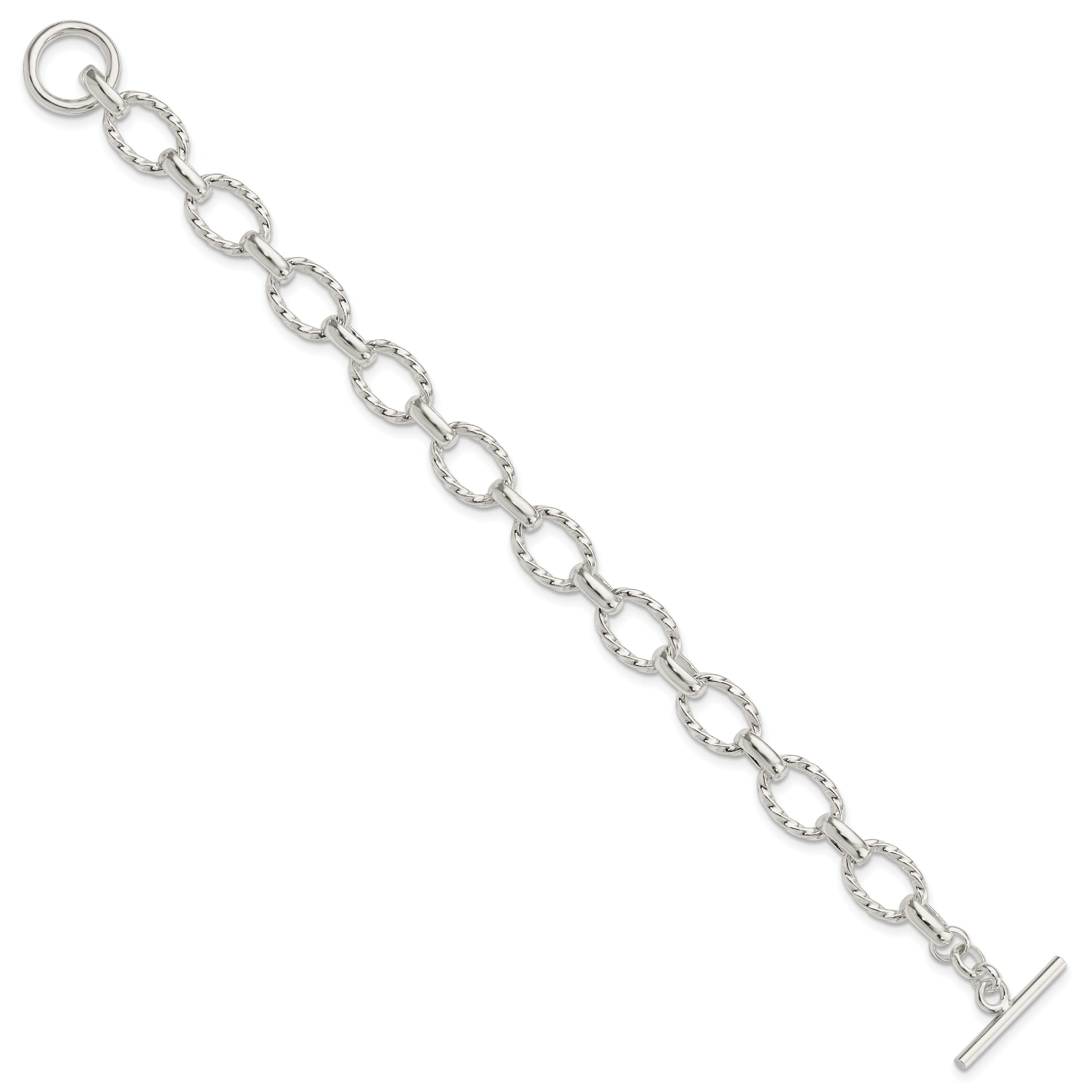 Sterling Silver 7.75inch Polished Fancy Link Toggle Bracelet