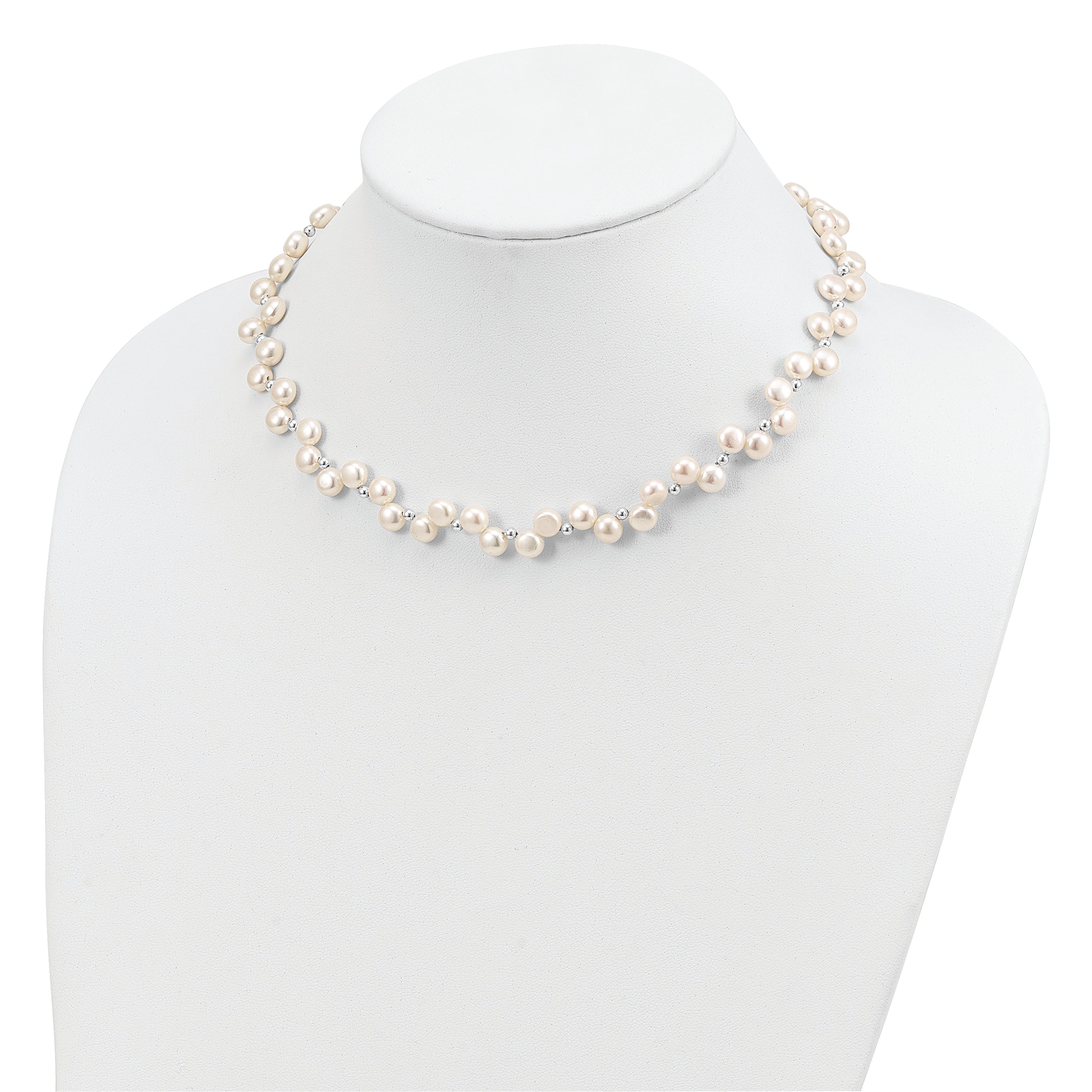 Sterling Silver FW Cultured Button Pearl 16in Necklace